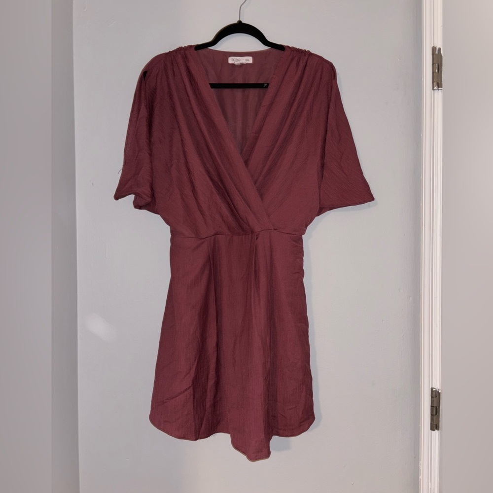 BCBGeneration Deep Rust Mini Wrap Dress with pockets